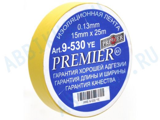 Изолента 15мм х 25метров жёлтая  PREMIER 0,13мм