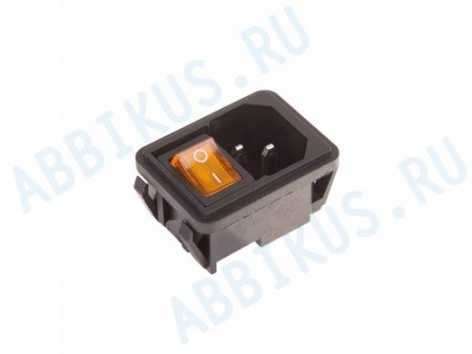 Выключатель клавишный 250V 10А (4с) ON-OFF желтый с подсветкой и штекером C14 3PIN  REXANT
