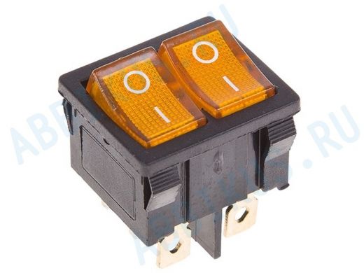 Выключатель клавишный 250V 6А (6с) ON-OFF желтый с подсветкой ДВОЙНОЙ  Mini  REXANT