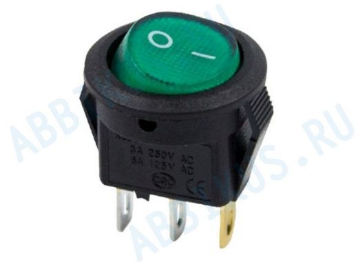 Выключатель клавишный круглый 250V 3А (3с) ON-OFF зеленый  с подсветкой  Micro  REXANT