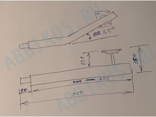 Поручень пристенный, длина  90см вылет 16см, угол 35гр 