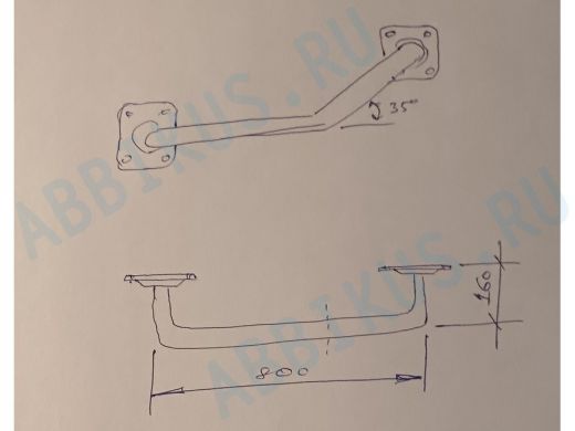 Поручень пристенный, длина  80см, вылет 16см, угол 35гр 