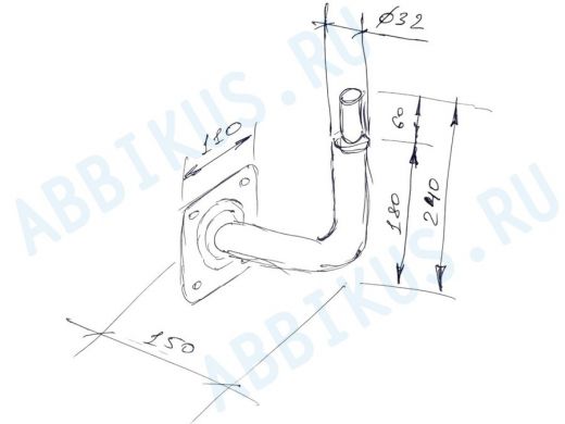 Кронштейн антенный, вылет 0,15м, вверх 0,24м, обжата 6см "PROFIKRON-32-217255" серый, диаметр 32мм