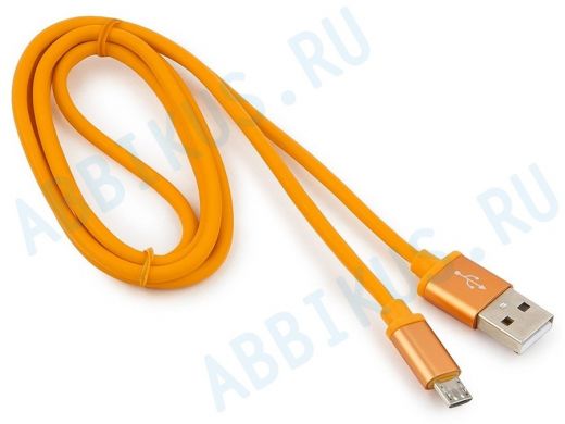 Кабель микро USB (AM/microBM)  1.0 м Cablexpert CC-S-mUSB01O-1M, USB 2.0, серия Silver,оранжевый