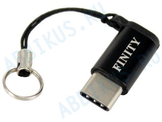 Переходник Type-C - микро USB(m) Finity, плоский, алюминий, цвет: черный