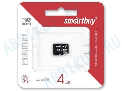 Карта памяти  micro SDHC    4GB  Smartbuy class 10, без адаптера