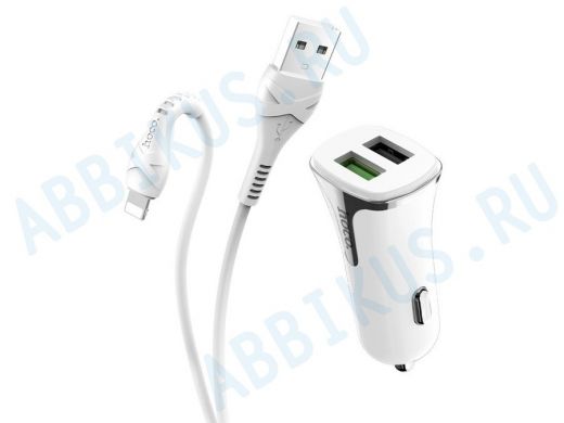 Зарядное устройство с USB  Hoco, Z31 Белый iOS Lightning (QC3.0,5V)