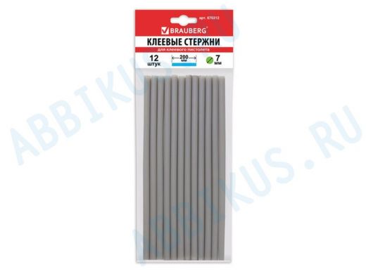 Клеевые стержни, диаметр  7,0мм, длина 200мм, серебристые,КОМПЛЕКТ 12 шт "BR-79875",европодвес