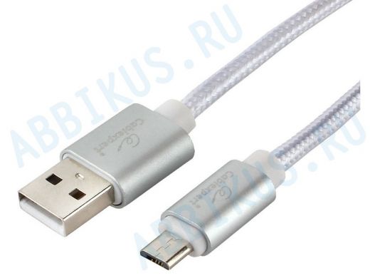 Кабель микро USB (AM/microBM)  1.0 м Cablexpert CC-U-mUSB02S-1M,USB 2.0,серия Ultra,серебристый