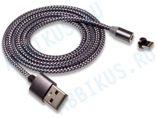 Шнур USB / Lightning Walker С590, магнитный, индикатор, 2.4А, тёмно-серый