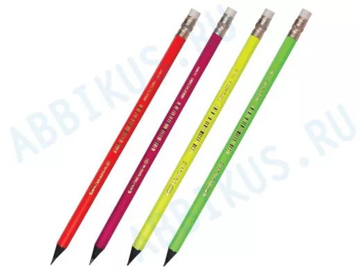 Карандаш чернографитный "BR-101504", 1 шт., "Evolution Fluo", HB, с резинкой, пластиковый