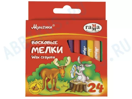 Восковые мелки "BR-106017" "Мультики", 24 цвета, 8х90 мм, круглые