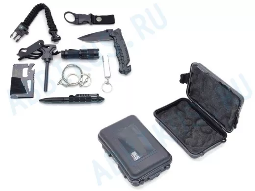 Набор для выживания в лесу "ABI-110415" фонарь, нож, ручка, огниво, пила, свисток, компас, кейс