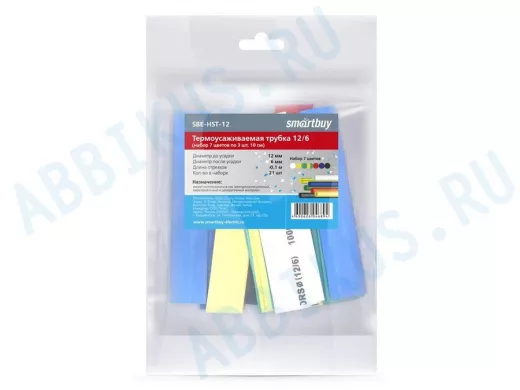 Термоусаживаемая трубка 12/6 набор (7 цветов по 3 шт, 10 см) (SBE-HST-12)
