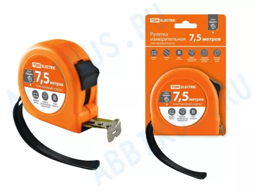 Рулетка TDM 7,5 м, стальная лента, ширина 25 мм, прпластиковый корпус, "Гранит" SQ1018-0103