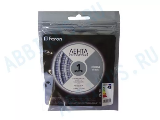 LED лента 1метр, 60SMD 3528 белая, 12V, 4,8W, <120>, IP65, влагозащ. "Feron"