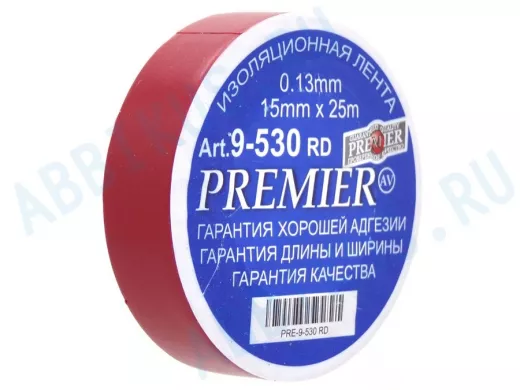 Изолента 15мм х 25метров красная  PREMIER 0,13мм