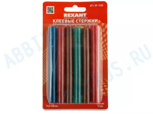 Клеевые стержни, диаметр 11,0мм, длина 100мм,  цветной  (12шт на карте)  REXANT цена за 1 упаковку