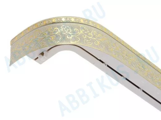 200см карниз КРУЖЕВО ЗОЛОТО БЕЛЫЙ 2х рядный с декор. планкой 70мм в индивид. упаковке. ультракомпакт