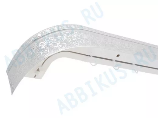 200см карниз КРУЖЕВО СЕРЕБРО БЕЛЫЙ 2х рядный с декор. планкой 70мм в инд. упаковке. ультракомпакт
