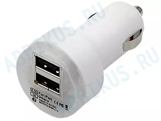 Автомобильный адаптер 2xUSB с индикацией (АЗУ) (1000+2100mA) белая 18-1189-9