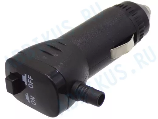 Штекер в прикуриватель (предохранитель + кнопка ВКЛ, выход провода под 90) TD-13