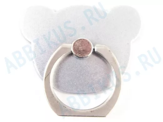 Подставка  для смартфона мини, универсальный,  "Кольцо-Мишка", квадрат, серебристый