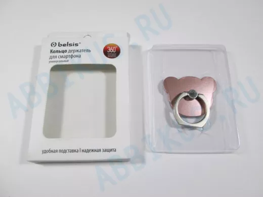 Подставка  для смартфона мини, универсальный,  "Кольцо-Мишка", квадрат, фиолетовый