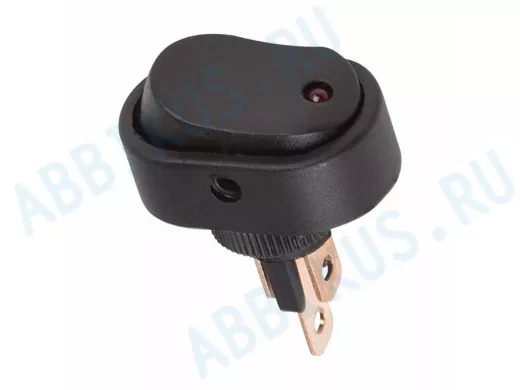 Выключатель клавишный 12V 20А (3с) ON-OFF черный ОВАЛ с красной LED подсветкой  REXAN