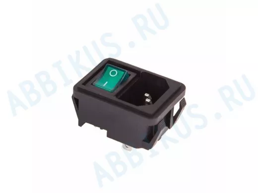 Выключатель клавишный 250V 10А (4с) ON-OFF зеленый с подсветкой и штекером C14 3PIN  REXANT
