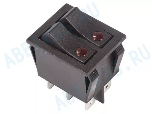 Выключатель клавишный 250V 15А (6с) ON-OFF черный  с подсветкой  ДВОЙНОЙ  REXANT
