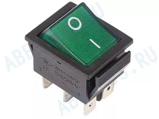 Выключатель клавишный 250V 15А (6с) ON-ON зеленый  с подсветкой  REXANT