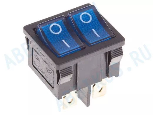 Выключатель клавишный 250V 6А (6с) ON-OFF синий с подсветкой ДВОЙНОЙ  Mini  REXANT
