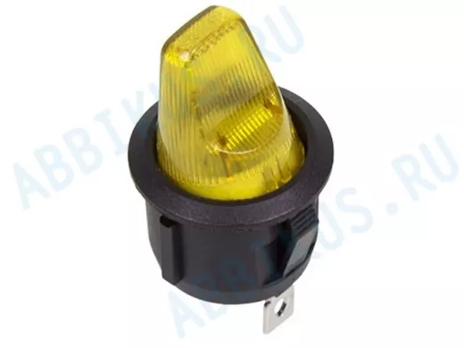 Выключатель клавишный круглый 12V 16А (3с) ON-OFF желтый  с подсветкой  REXANT