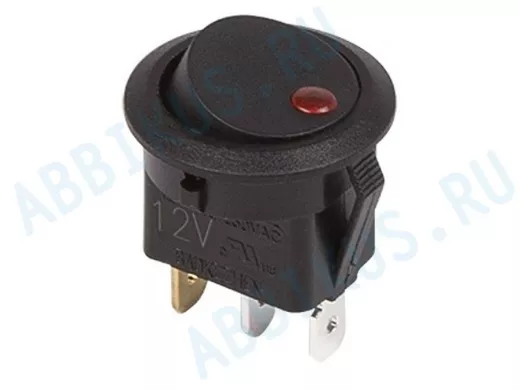 Выключатель клавишный круглый 12V 16А (3с) ON-OFF черный  с красной подсветкой  REXANT