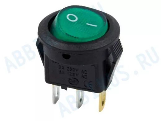 Выключатель клавишный круглый 250V 3А (3с) ON-OFF зеленый  с подсветкой  Micro  REXANT