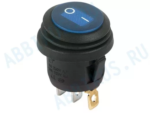 Выключатель клавишный круглый 250V 6А (3c) ON-OFF синий  с подсветкой  ВЛАГОЗАЩИТА  REXANT