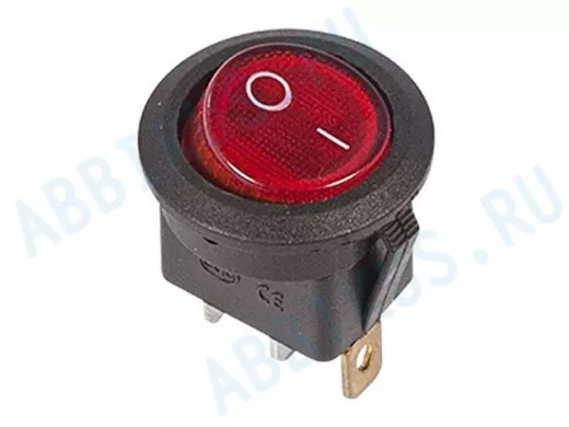 Выключатель клавишный круглый 250V 6А (3с) ON-OFF красный  с подсветкой  REXANT