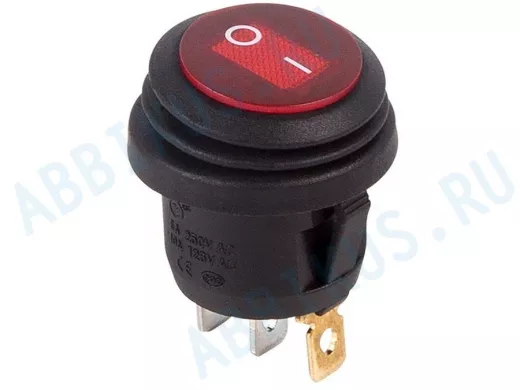 Выключатель клавишный круглый 250V 6А (3с) ON-OFF красный  с подсветкой  ВЛАГОЗАЩИТА  REXANT