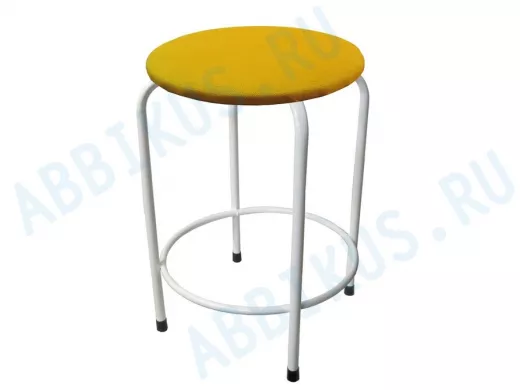 Табурет с подставкой для ног и полкой "TABURETTO-20333" круглое сиденье, белый, жёлтый, ткань