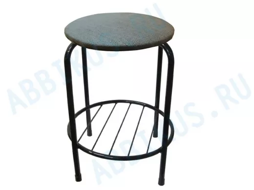 Табурет с подставкой для ног и полкой "TABURETTO-20487" круглое сиденье, чёрный, серый, ткань