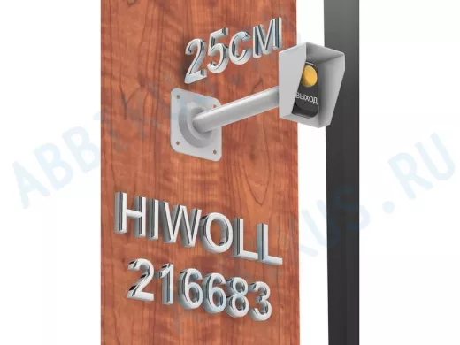 Стальной защитный козырек для кнопок выхода с вылетом от стены 25см "HIWOLL 216683" серый, 8х11см