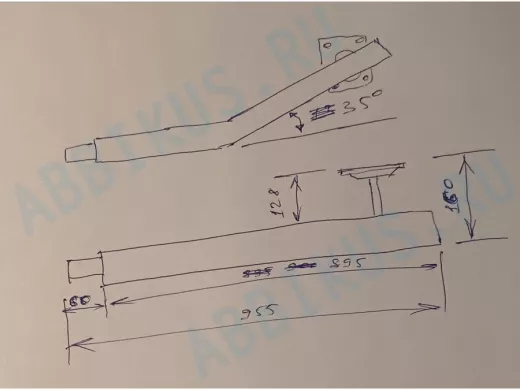 Поручень пристенный, длина  90см вылет 16см, угол 35гр 
