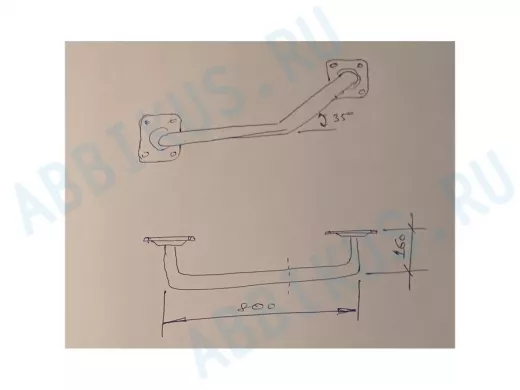 Поручень, угол 35гр, левый, 80см "ПОРУЧПРО-217189" пристенный, вылет 16см,черный, диаметр 32мм