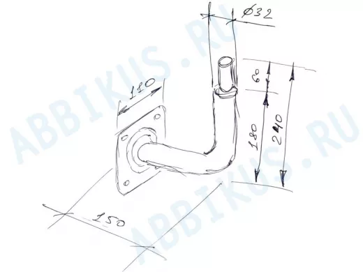 Кронштейн антенный, вылет 0,15м, вверх 0,24м, обжата 6см "PROFIKRON-32-217255" черный, диаметр 32мм