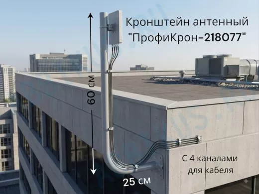 Кронштейн антенный с четырьмя каналами, вылет 25см, вверх 60см "ПрофиКрон-218077" серый, диам. 32мм