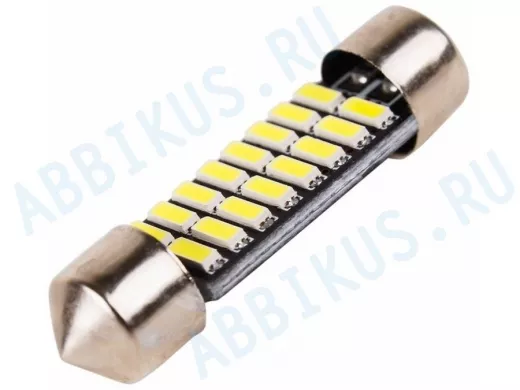 Светодиодная лампочка цоколь SV8,5 36мм. белая ( 16LED, 3528)