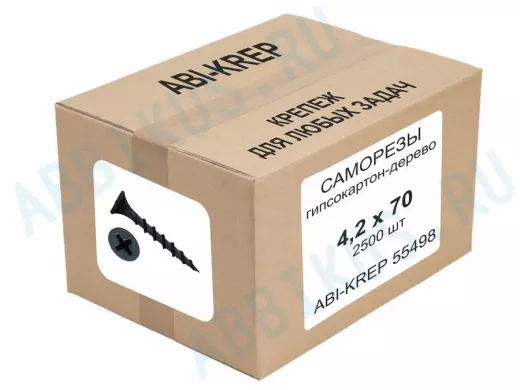 Саморезы гипсокартон-дерево  4,2х 70 ( 1 шт) "ABI-KREP 55498" оксидированные, G, вес 4,90г