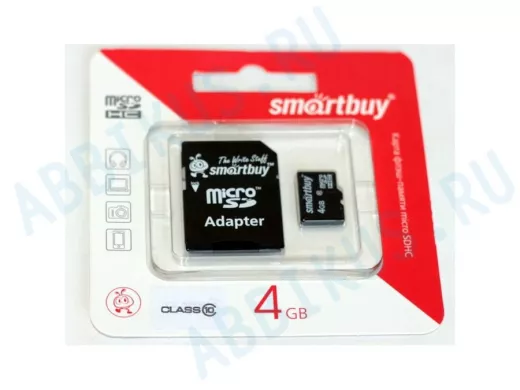Карта памяти  micro SDHC    4GB  Smartbuy class 10, с адаптером
