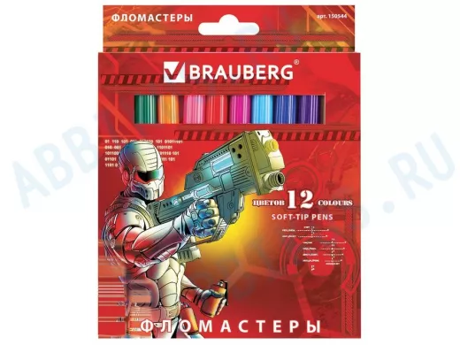 Фломастеры "BR-75438" "Star Patrol", 12 цв., вент.колп., карт. упаковка, увелич. срок службы